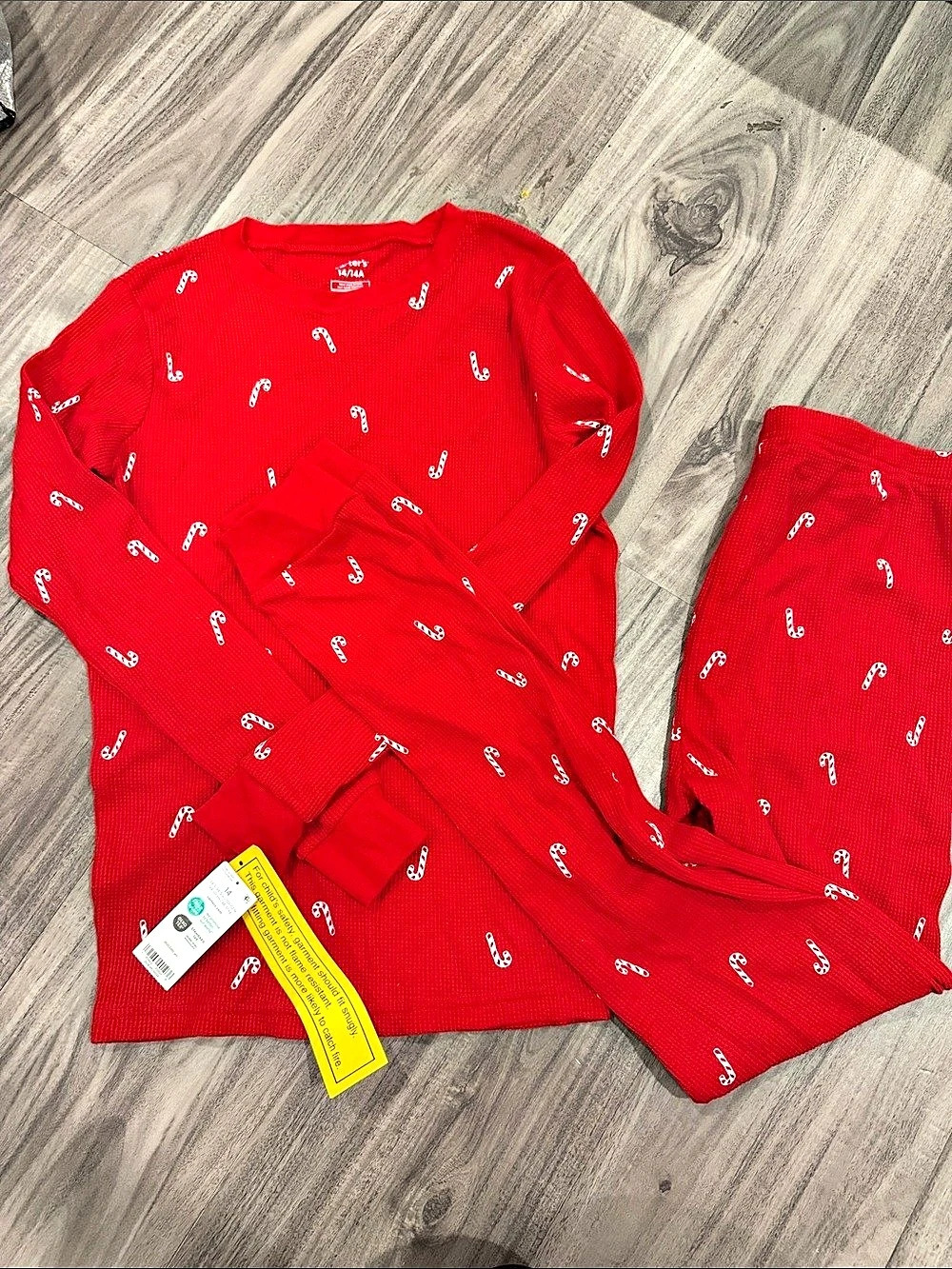 Carter's 2-Piece Candy Cane Thermal Pajamas Girls Size 14 Red Candy Cane Pajama